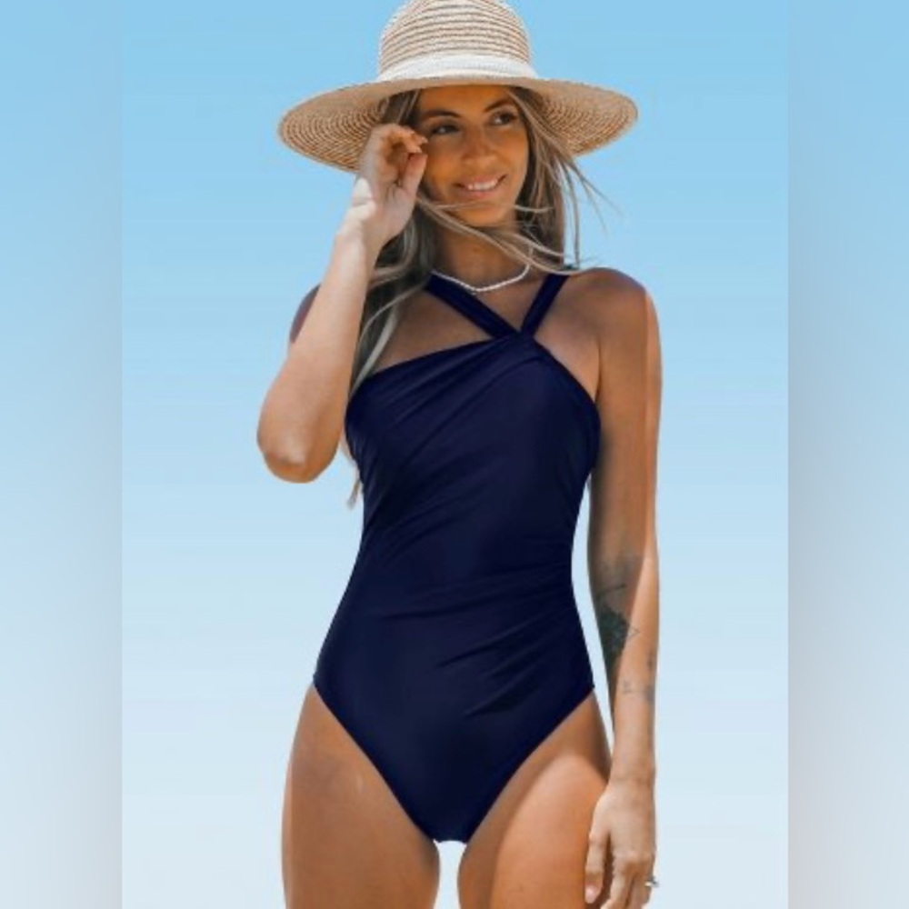 Cupshe - Asymmetrical Neck Tummy Control One Piece Swimsuit - size Medium (M)
